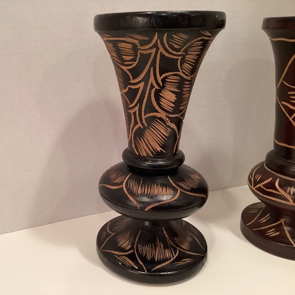 Hand Carved Wood Vases MCM Boho Style - Picture 2 of 9